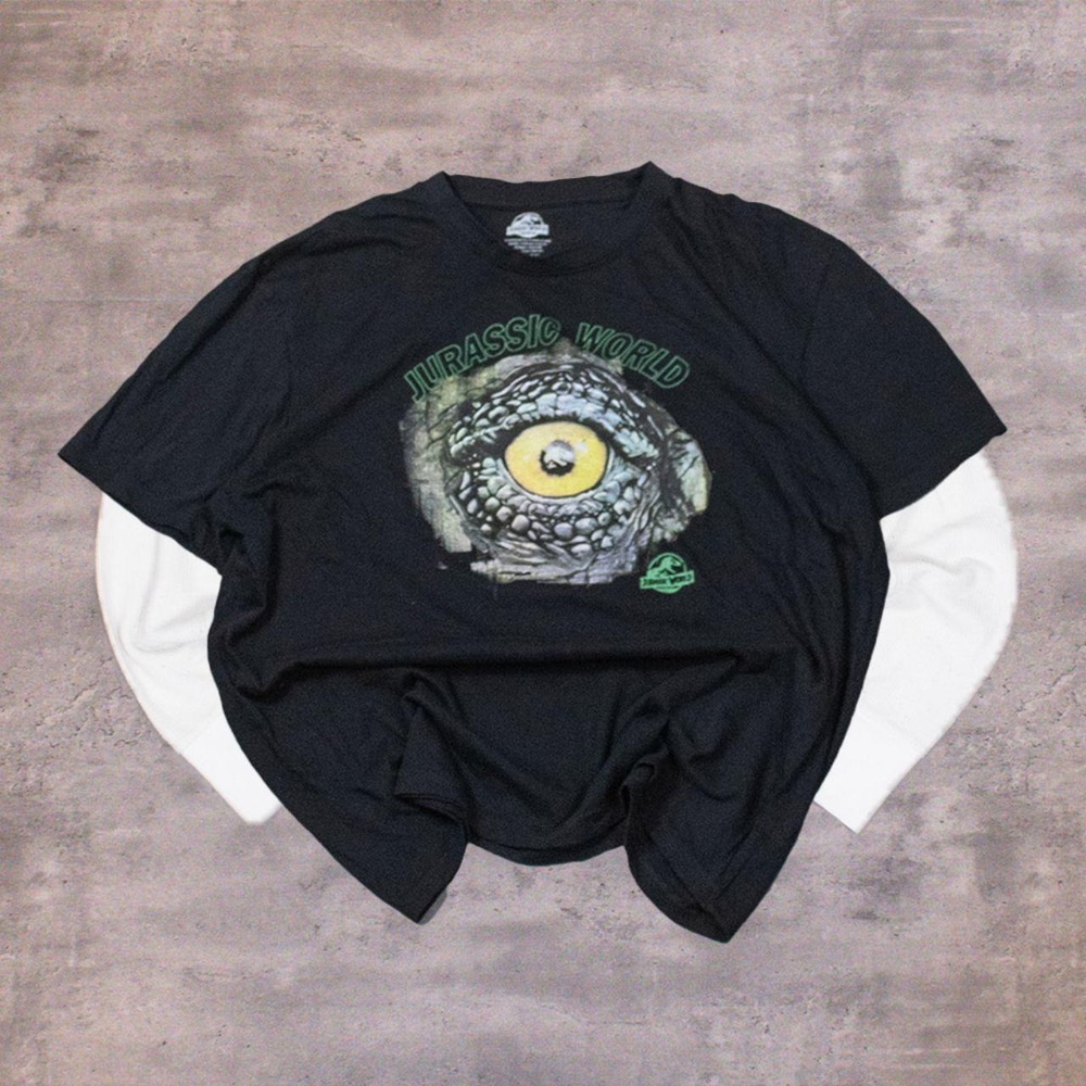 Jurassic World Dinosaur Y2K Style Crazy Grunge Black Double Stitch T-Shirt